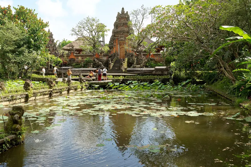 Pura Taman Saraswati, a water temple with a lotus pond, in central Ubud