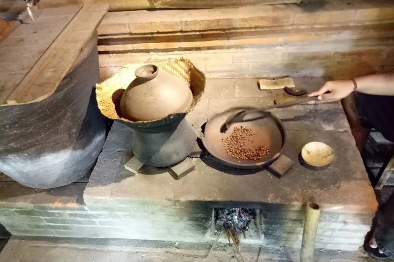 Traditional coffee roasting at a plantation in Bali