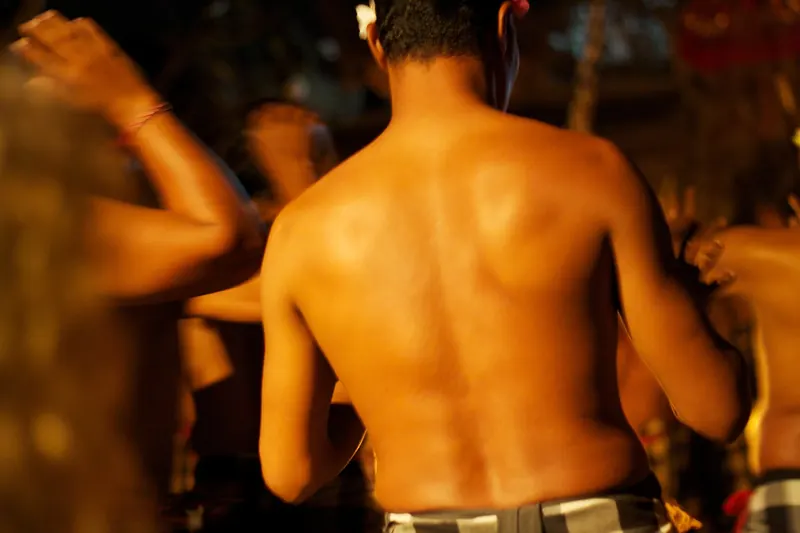 Performers at a traditional Kecak fire dance in Ubud