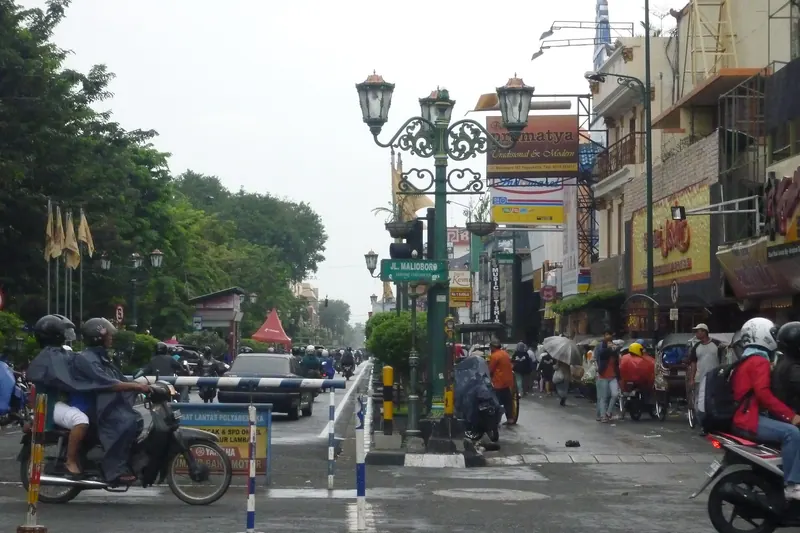 The busy shopping street of Malioboro in central Yogyakarta