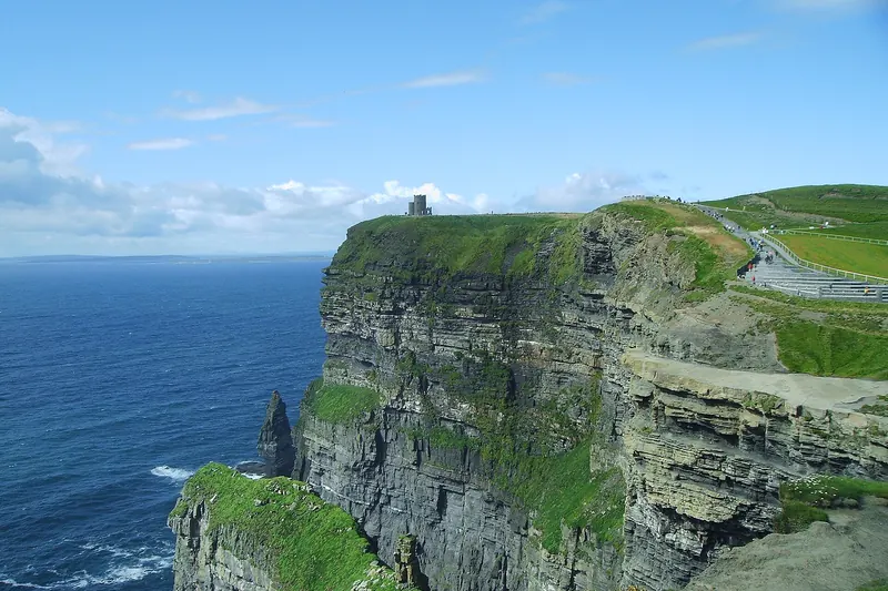 Walkers on the coastal path at the Cliffs of Moher