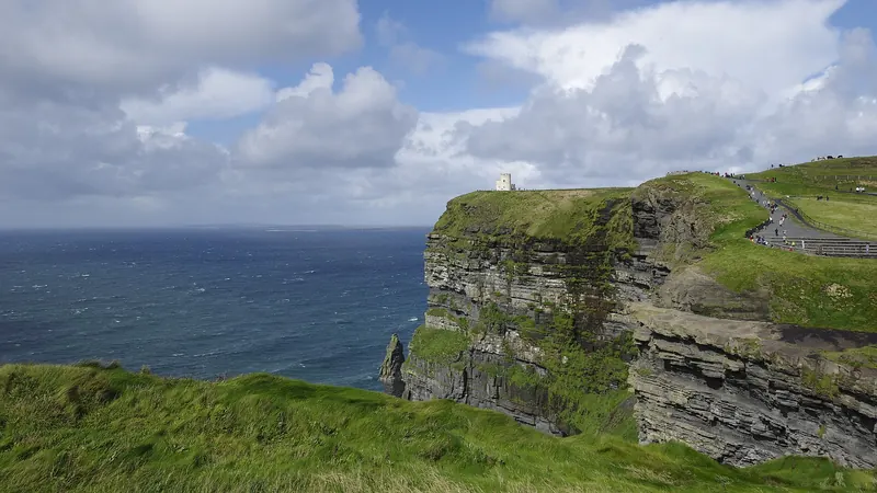 The Cliffs of Moher rising sheer from the Atlantic Ocean