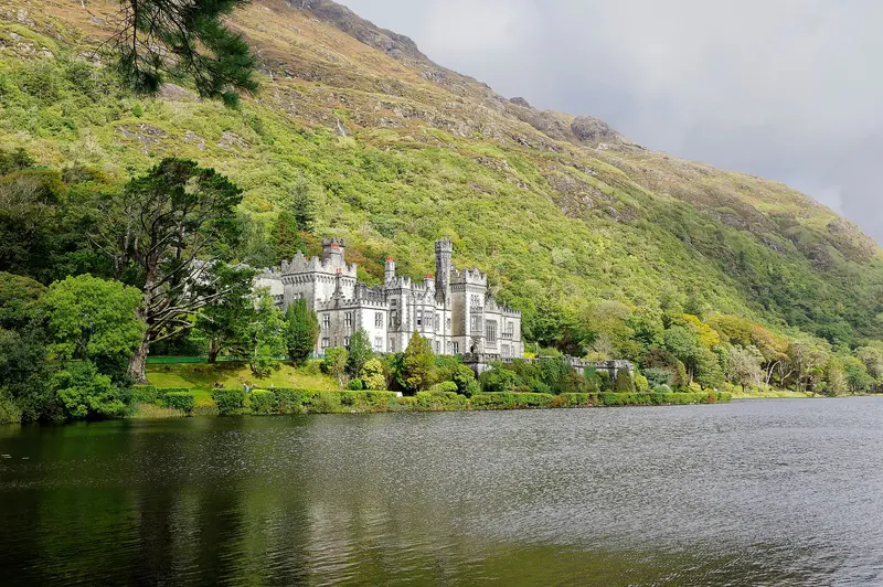 Kylemore Abbey reflected in the lake below the Connemara mountains