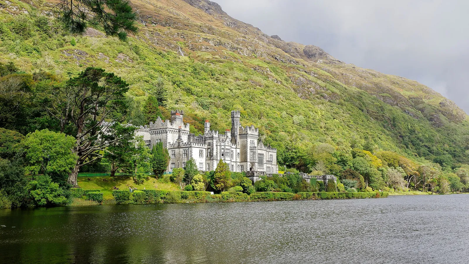 Kylemore Abbey reflected in the lake below the Connemara mountains