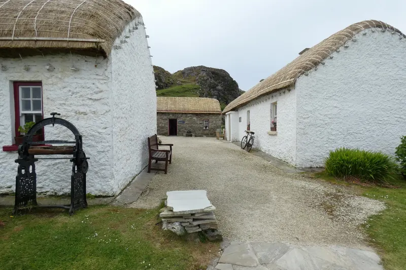 Traditional thatched cottages at Glencolmcille Folk Village Museum