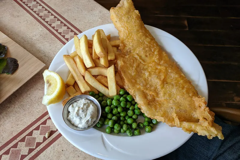 A plate of fish and chips