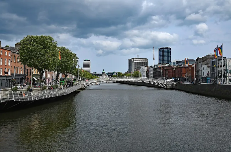 The River Liffey and the Ha'penny Bridge in central Dublin