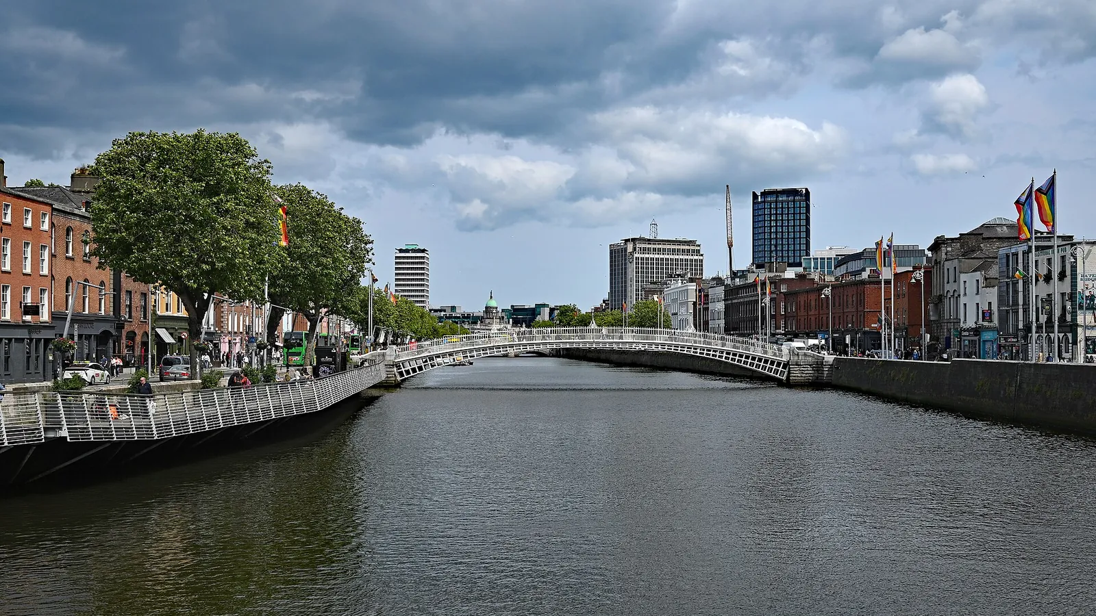 The River Liffey and the Ha'penny Bridge in central Dublin