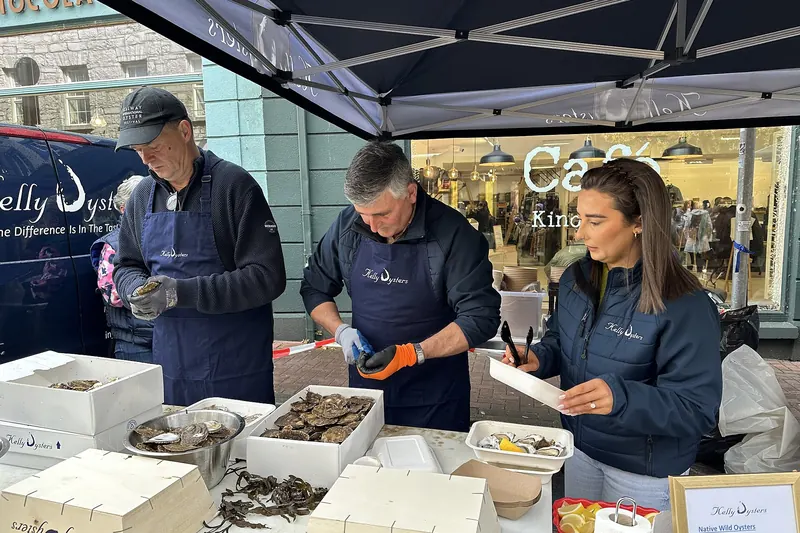 Fresh Galway native oysters being prepared