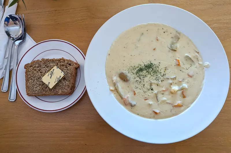 A bowl of creamy Irish seafood chowder