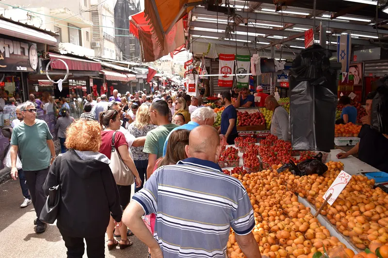 Stalls of fruit and vegetables at the Carmel Market in Tel Aviv