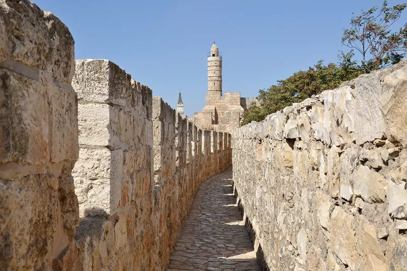 The stone walls of Jerusalem's Old City and the Tower of David