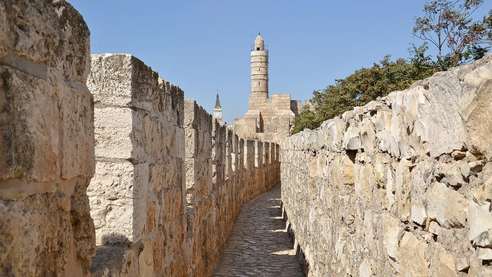 The stone walls of Jerusalem's Old City and the Tower of David