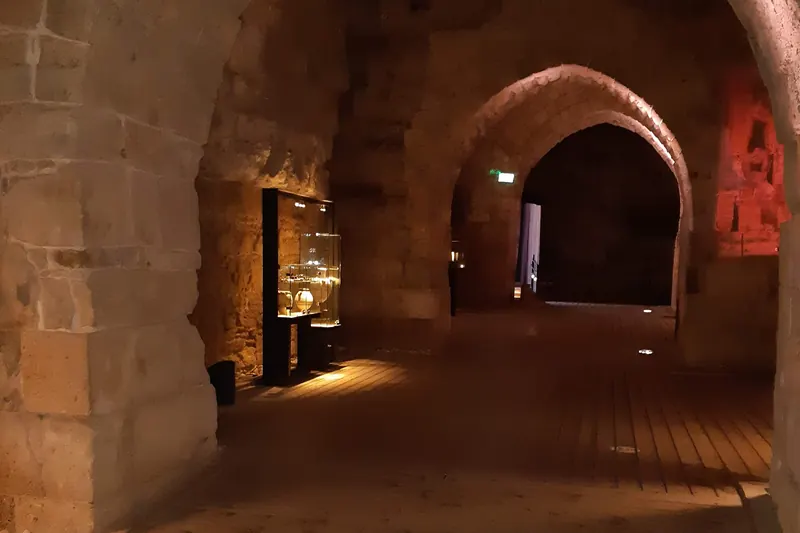 The vaulted stone hall of the Crusader Knights Hospitaller complex in Acre