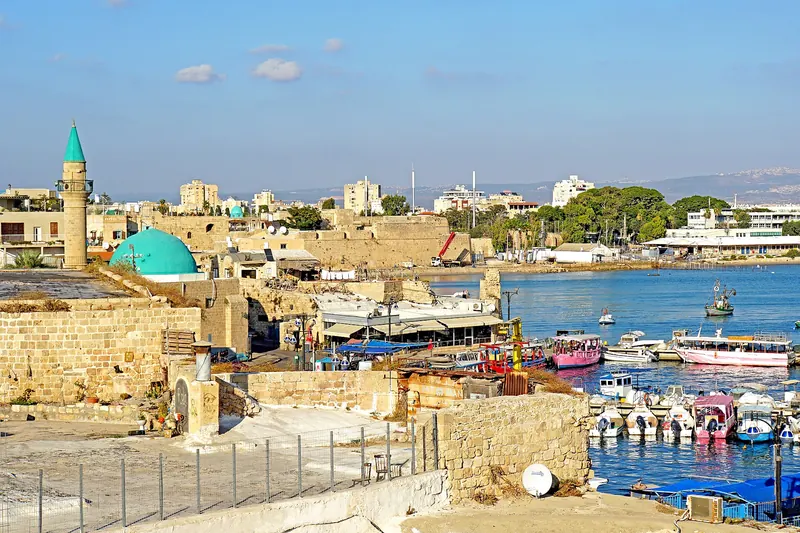 Fishing boats in Acre's small harbour