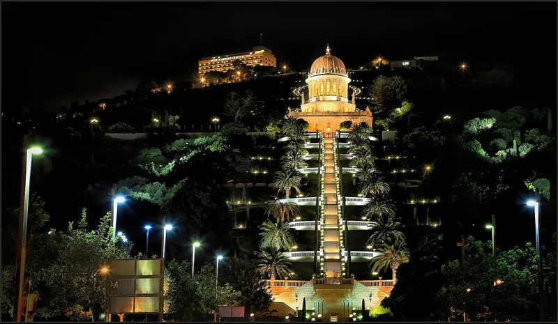 The terraced Baháʼí Gardens climbing Mount Carmel above Haifa