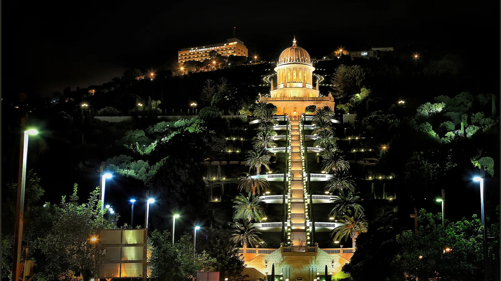 The terraced Baháʼí Gardens climbing Mount Carmel above Haifa