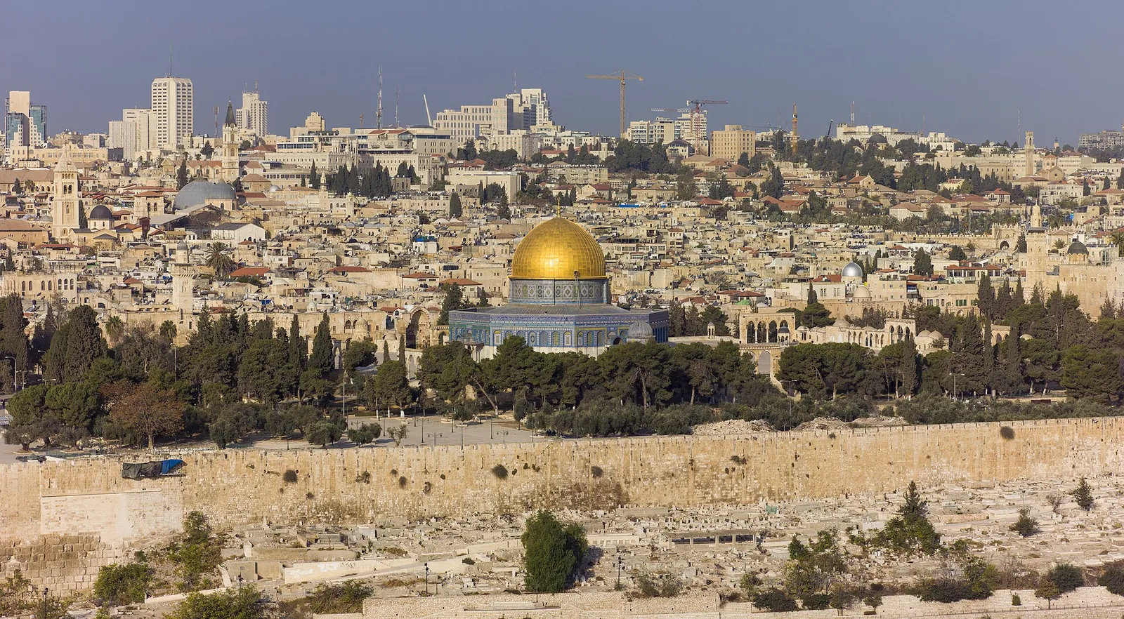 The golden Dome of the Rock and the Temple Mount seen from the Mount of Olives