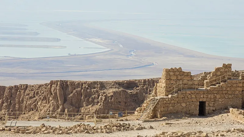 The flat-topped rock of Masada rising above the Judean Desert