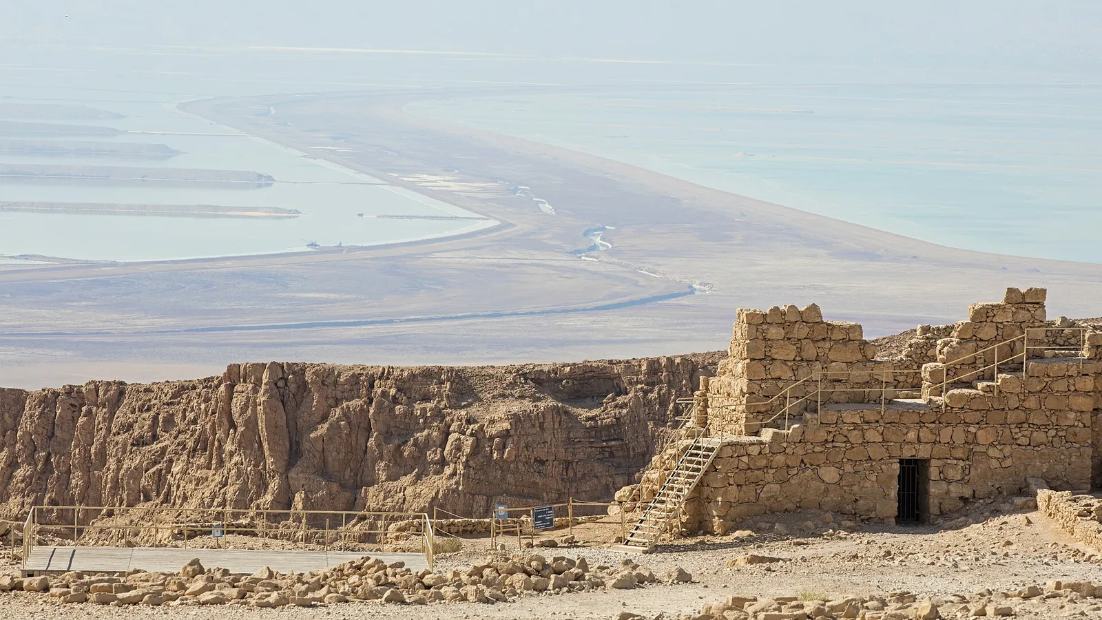 The flat-topped rock of Masada rising above the Judean Desert