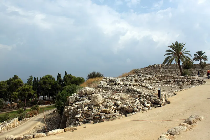 The excavated ruins on top of Tel Megiddo overlooking the Jezreel Valley