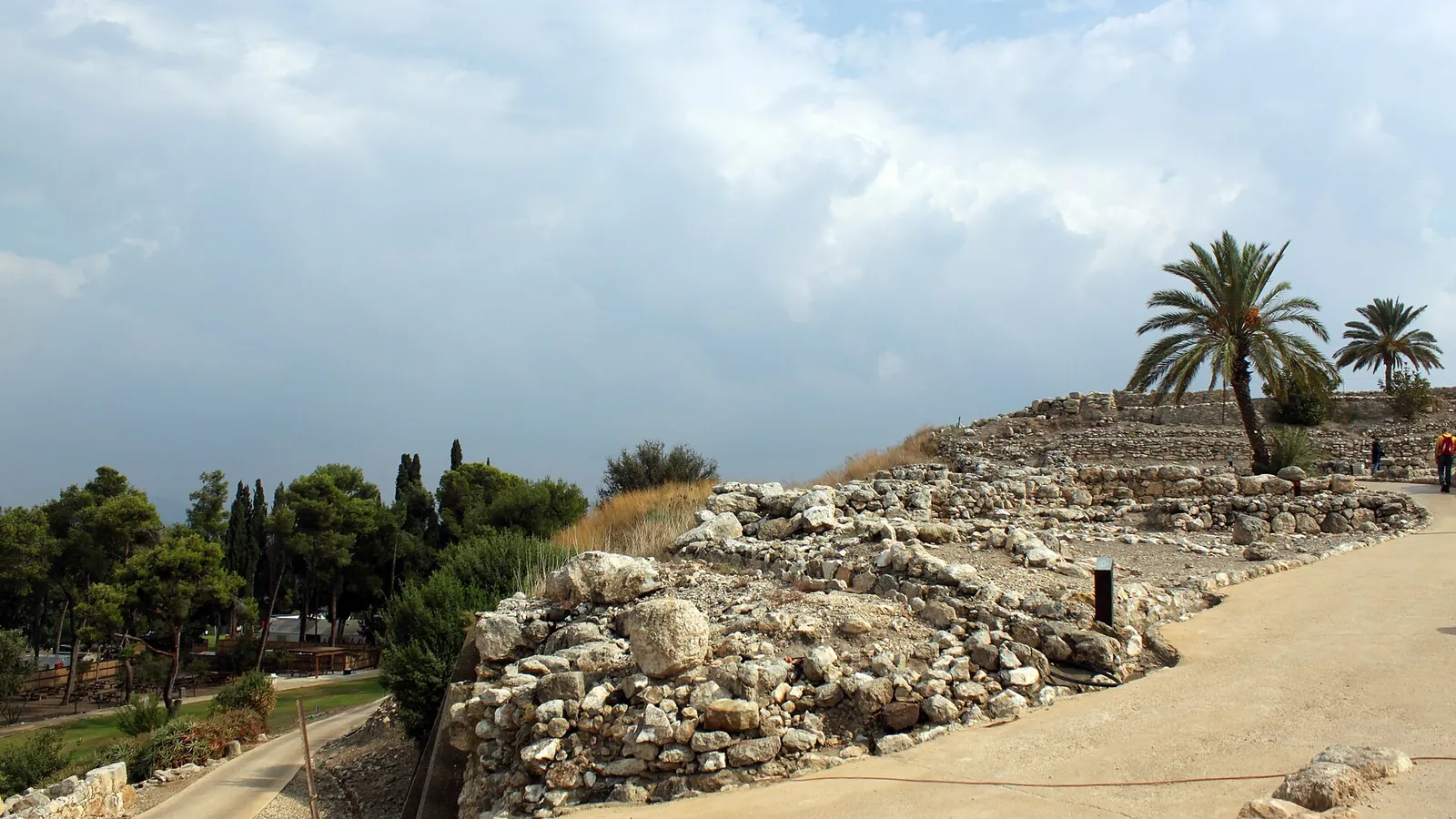 The excavated ruins on top of Tel Megiddo overlooking the Jezreel Valley