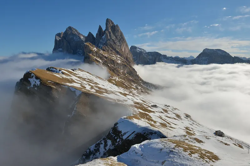 The Odle peaks seen from the tilted ridge of Seceda