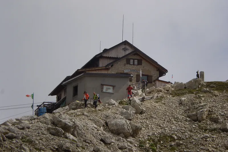 Rifugio Nuvolau, a mountain hut perched on a rocky Dolomites summit