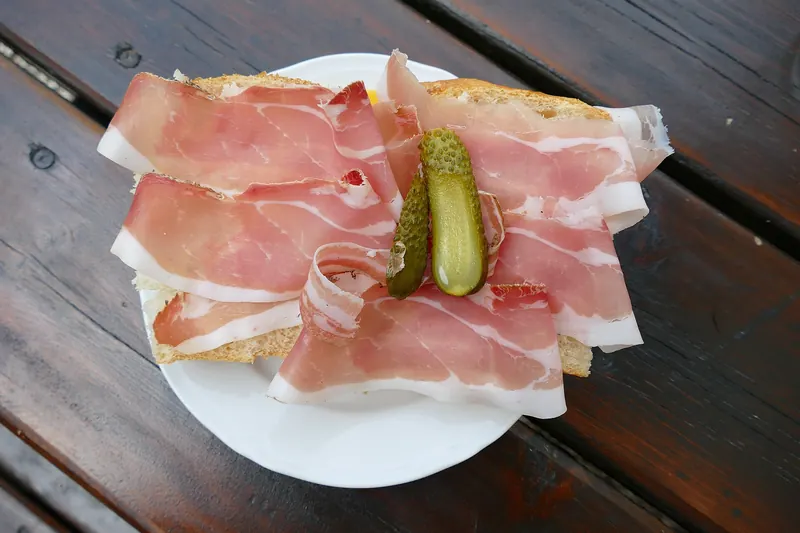 A meal served on a rifugio terrace in the Dolomites
