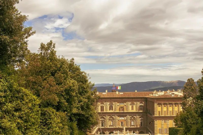 Palazzo Pitti seen across the terraced lawns of the Boboli Gardens