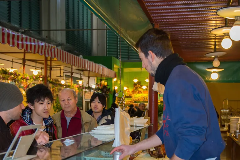 Tripe sandwiches being served at the Nerbone stall in Florence's central market