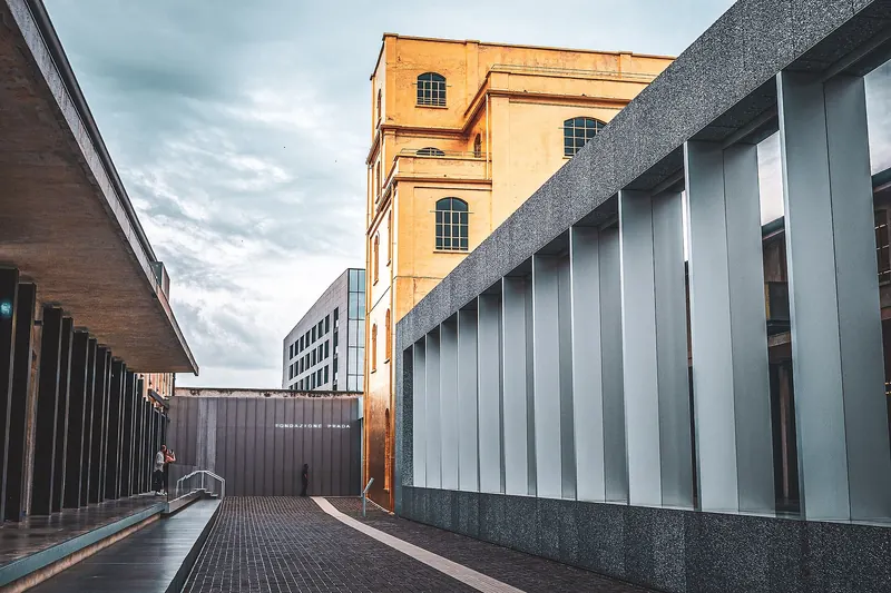 The Fondazione Prada complex, a former distillery converted by Rem Koolhaas
