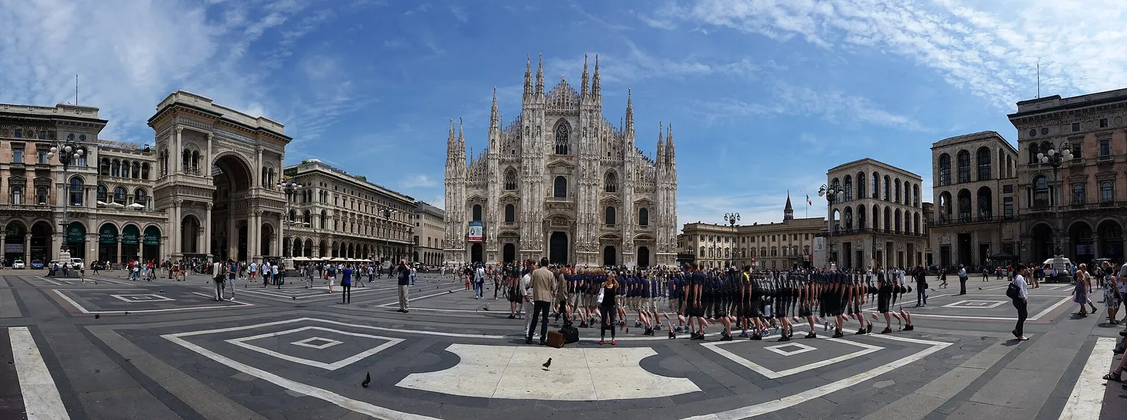 The marble west front of Milan's Duomo across the Piazza del Duomo