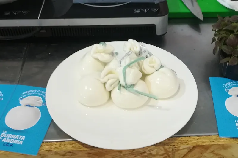 Burrata from Andria, a mozzarella shell filled with cream and torn curd