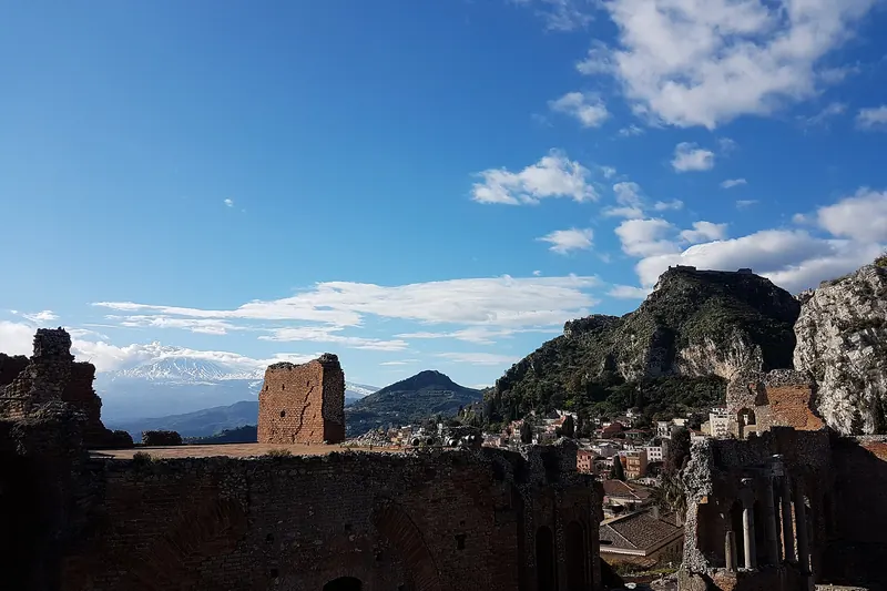 Taormina's Greek theatre with Mount Etna filling the space behind the stage