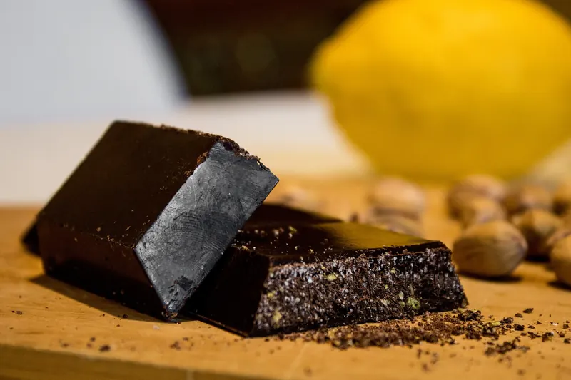 Modica chocolate, worked cold so the sugar never fully dissolves