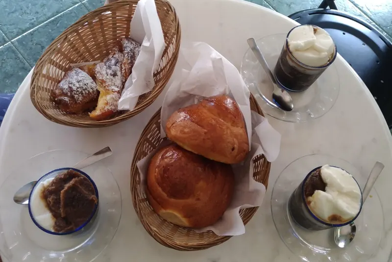 Granita served with a soft brioche for breakfast