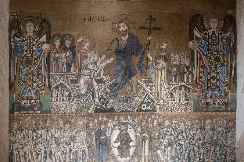 The Byzantine Last Judgement mosaic covering the west wall of Torcello's cathedral