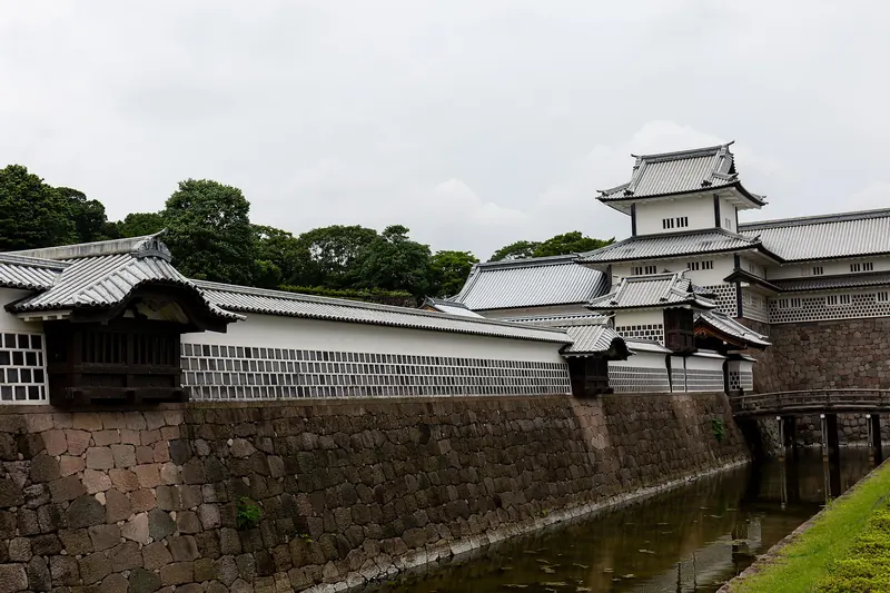 Kanazawa Castle's white-walled reconstructed buildings