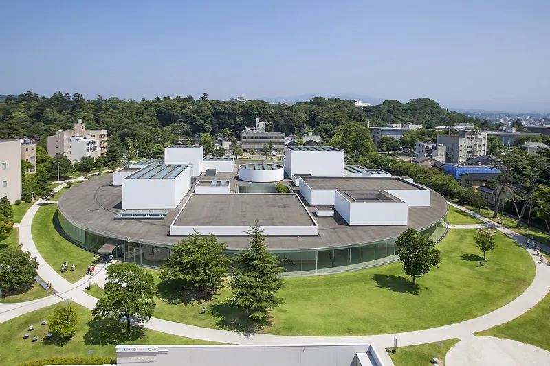The circular glass exterior of the 21st Century Museum of Contemporary Art