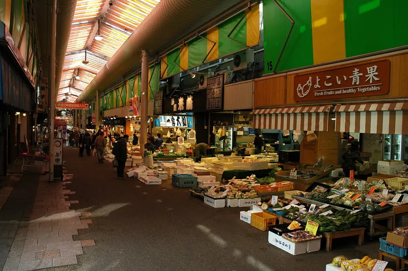 Fresh seafood on display at Omicho Market