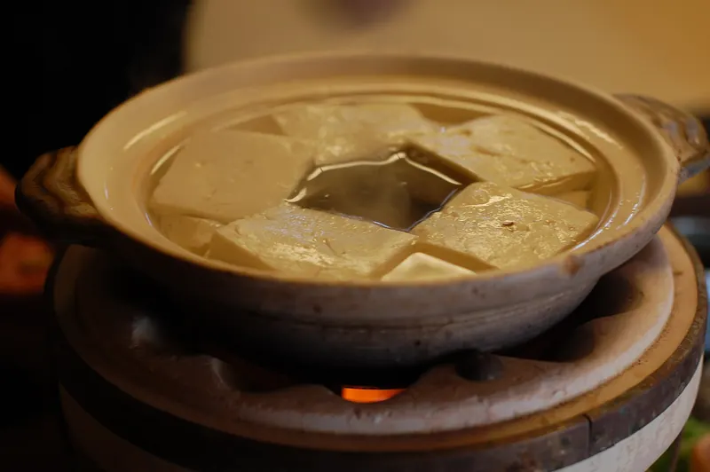 Yudofu, simmered tofu in a light broth