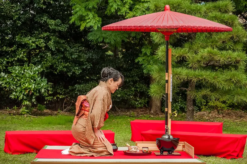 A traditional Japanese tea ceremony in progress