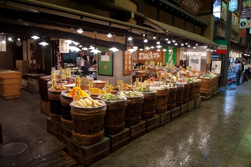 A pickled-vegetable shop stall in Kyoto's Nishiki Market
