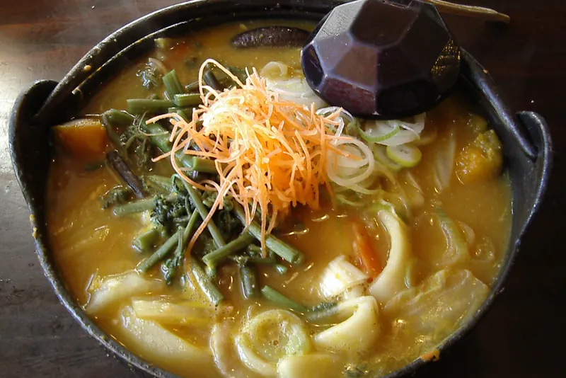 Hoto, thick flat noodles simmered in a miso vegetable stew