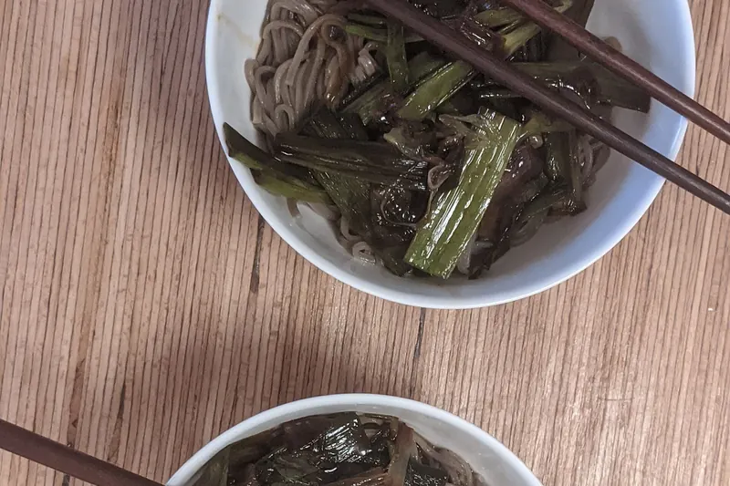 Bowls of buckwheat soba noodles