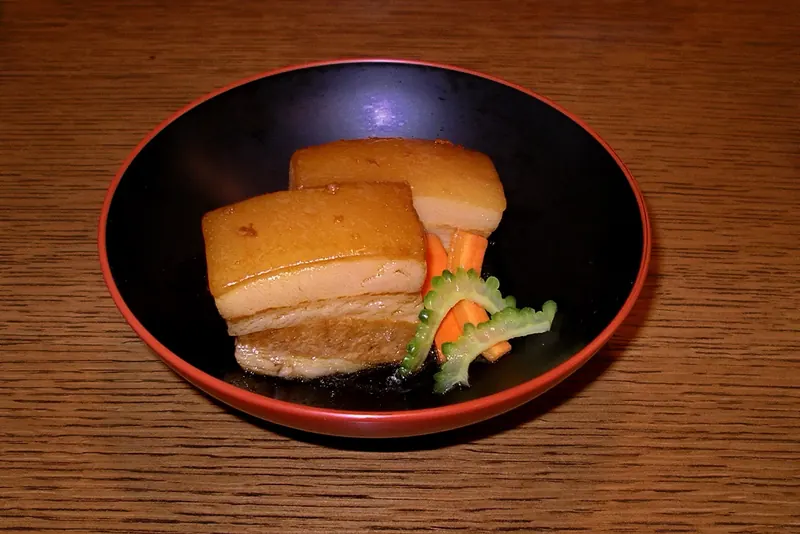 Rafute, pork belly slow-braised in awamori, soy sauce and brown sugar