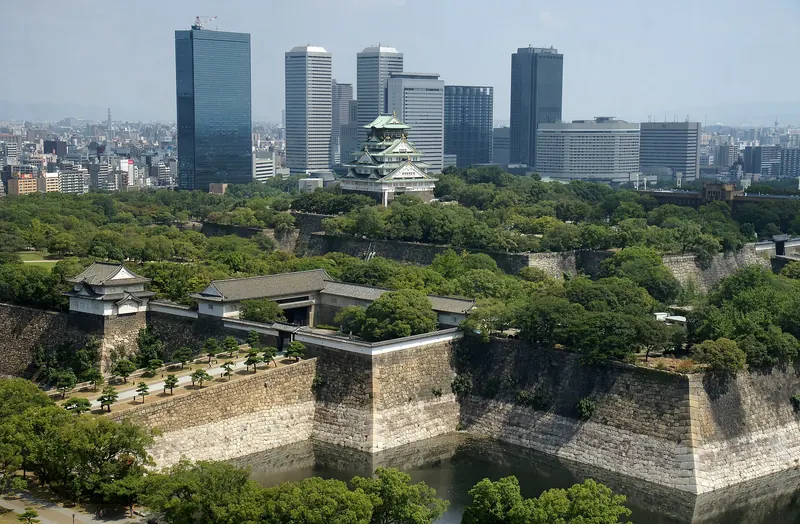 Osaka Castle's reconstructed keep above its stone walls