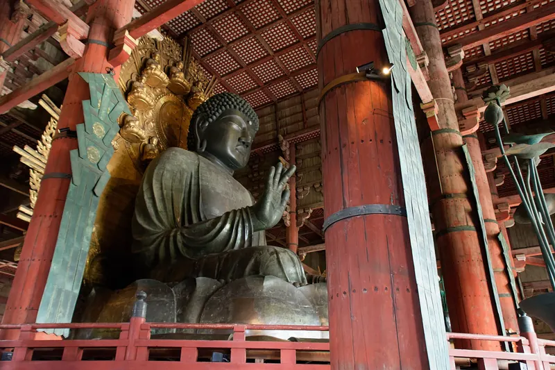 The bronze Great Buddha statue inside Todai-ji's Great Buddha Hall