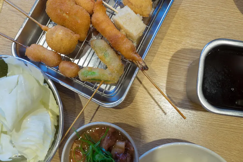 Skewered, breaded and deep-fried kushikatsu in Osaka's Shinsekai district